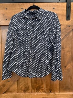 Talbots Navy and White Dog Patterned Button-Down Shirt Size Medium